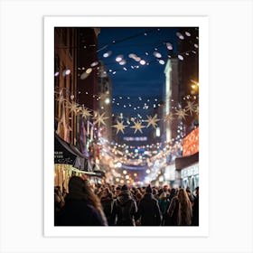 Banner At A Lively New Years Eve Party Drapes Elegantly Across A Bustling Street Strands Of Shiny Art Print