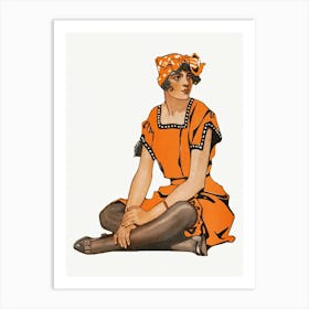 Vintage Fashionable Woman Chromolithograph Art Illustration, Edward Penfield Art Print