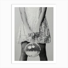 Women With Disco Ball Black And White Art Print