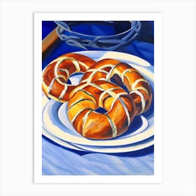 Pretzel Bread Bakery Product Acrylic Painting Tablescape Art Print