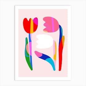 Minimal colourful Tulip trio pink floral Art Print