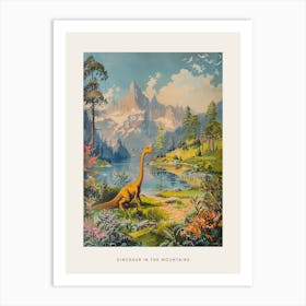 Dinosaur In The Mountains Landscape Painting 2 Poster Art Print