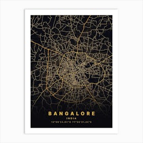 Bangalore Bengaluru India Black And Gold Map Art Print