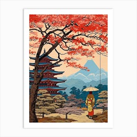 Nara Park, Japan Vintage Travel Art 1 Art Print