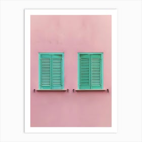 Two Green Shutters On A Pink Wall Art Print