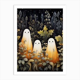 Cute Bedsheet Ghost, Botanical Halloween Watercolour 127 Art Print