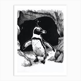 African Penguin Exploring Underwater Caves 1 Art Print