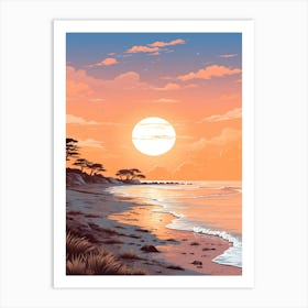Illustration Of Hammonasset Beach Connecticut In Pink Tones 2 Art Print
