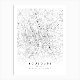 Toulouse France White Map Art Print