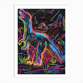 Abstract Neon Dinosaur Lines Art Print