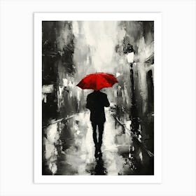 A Man with a Red Umbrella in the Rain 2 Art Print