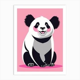 Playful Panda cub On Solid pink Background, modern animal art, baby panda 4 Art Print