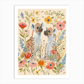 Folksy Floral Animal Drawing Hyena 3 Art Print