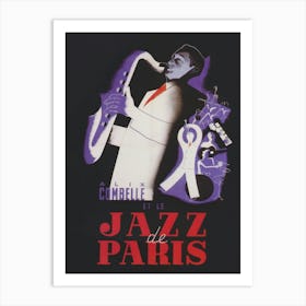 Jazz Of Paris, Saxophone Player, Vintage Music Poster Art Print