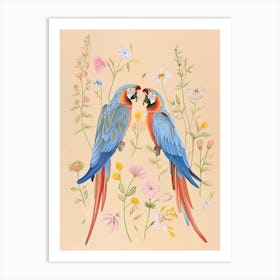 Folksy Floral Animal Drawing Parrot 4 Art Print