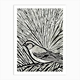 Sparrow Linocut Bird Art Print