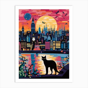 London, United Kingdom Skyline With A Cat 7 Art Print