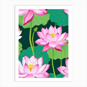 Lotus Flower Seamless Pattern Vector Art Print