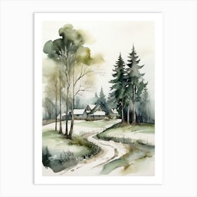 Watercolor Of A Winter Landscape 1 Art Print