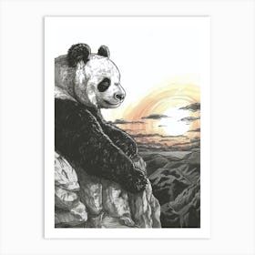 Giant Panda Looking At A Sunset From A Mountaintop 3 Art Print