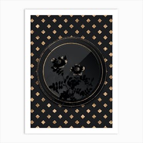 Shadowy Vintage Variegated Burnet Rose Botanical in Black and Gold n.0156 Art Print
