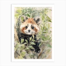 Storybook Animal Watercolour Red Panda 4 Art Print