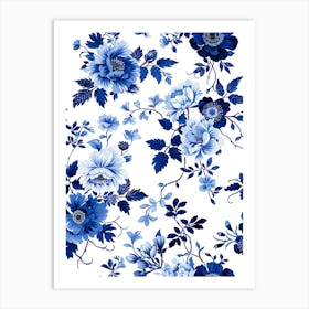 Blue Floral Pattern 1 Art Print