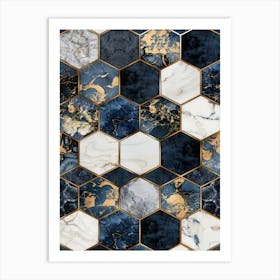 Blue And Gold Marble Wallpaper Art Print