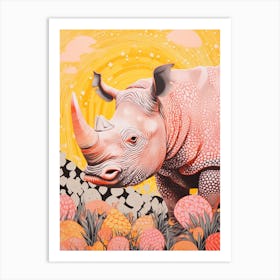 Rhino Sunset & Plants Art Print