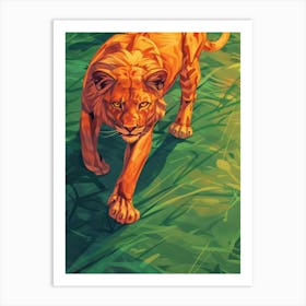 Lion Walking In The Grass Art Print