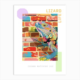 Iguana On A Brick Wall Modern Colourful Abstract Poster Art Print