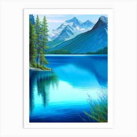 Crystal Clear Blue Lake Landscapes Waterscape Crayon 3 Art Print