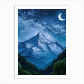 Night Sky With Mountains Art Print