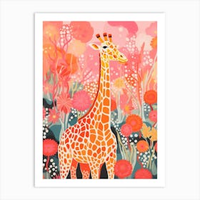 Giraffe In The Trees Cute Pink Patterns 3 Art Print