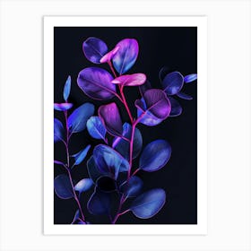 Purple Leaves On A Black Background Art Print