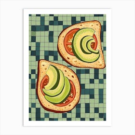 Avocado & Tomato On Toast On A Tiled Background Art Print