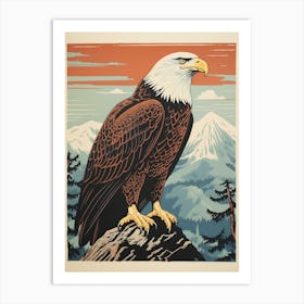 Vintage Bird Linocut Bald Eagle 2 Art Print