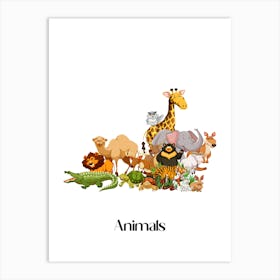 52.Beautiful jungle animals. Fun. Play. Souvenir photo. World Animal Day. Nursery rooms. Children: Decorate the place to make it look more beautiful. Art Print