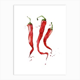 Red Chili Peppers Isolated On White Art Print