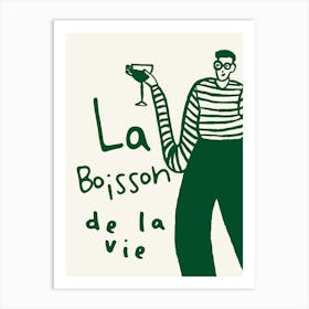 French Wine Quote Print In Green Art Print