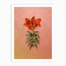 Vintage Blood Red Lily Flower Botanical Art on Peach Pink n.2016 Art Print