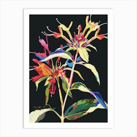 Neon Flowers On Black Bee Balm 2 Art Print