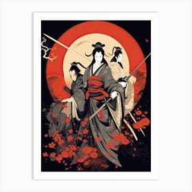 Samurai Noh And Kabuki Theater Style Illustration 4 Art Print