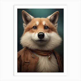 Corgi In A Leather Jacket Art Print