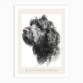 Black Russian Terrier Dog Line Sketch 1 Poster Art Print
