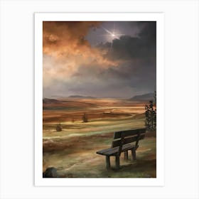 Bench In The Field Art Print