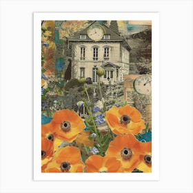 Orange Flowers Scrapbook Collage Cottage 2 Art Print