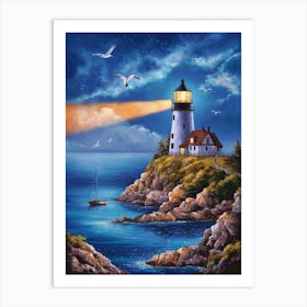 Lighthouse At Night 3 Art Print