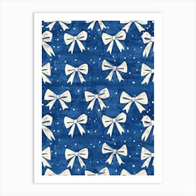 White And Blue Bows 6 Pattern Art Print