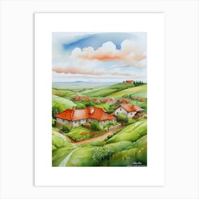 Green plains, distant hills, country houses,renewal and hope,life,spring acrylic colors.53 Art Print